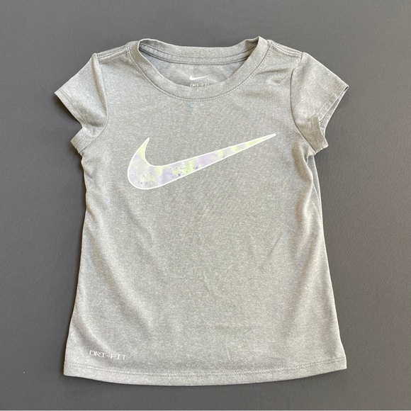 Nike Kids Light Gray Tee with Iridescent Swoosh - Picture 1 of 9